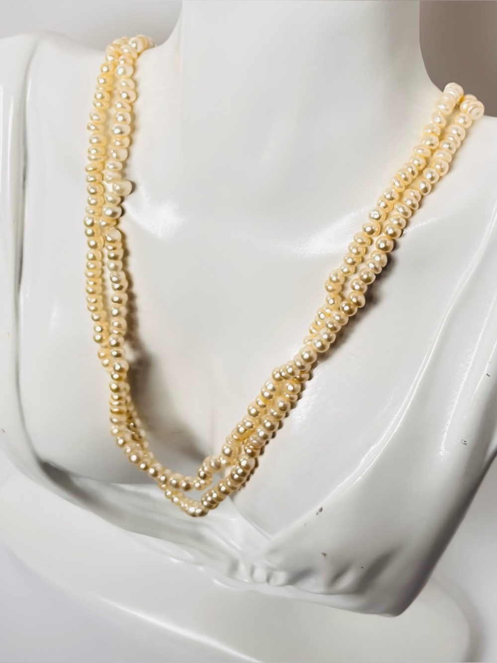 Tiny off white seed pearls strand necklace, freshwater pearl